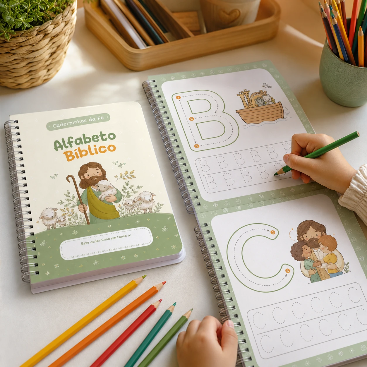 Adulto folheando o caderno de atividades impresso